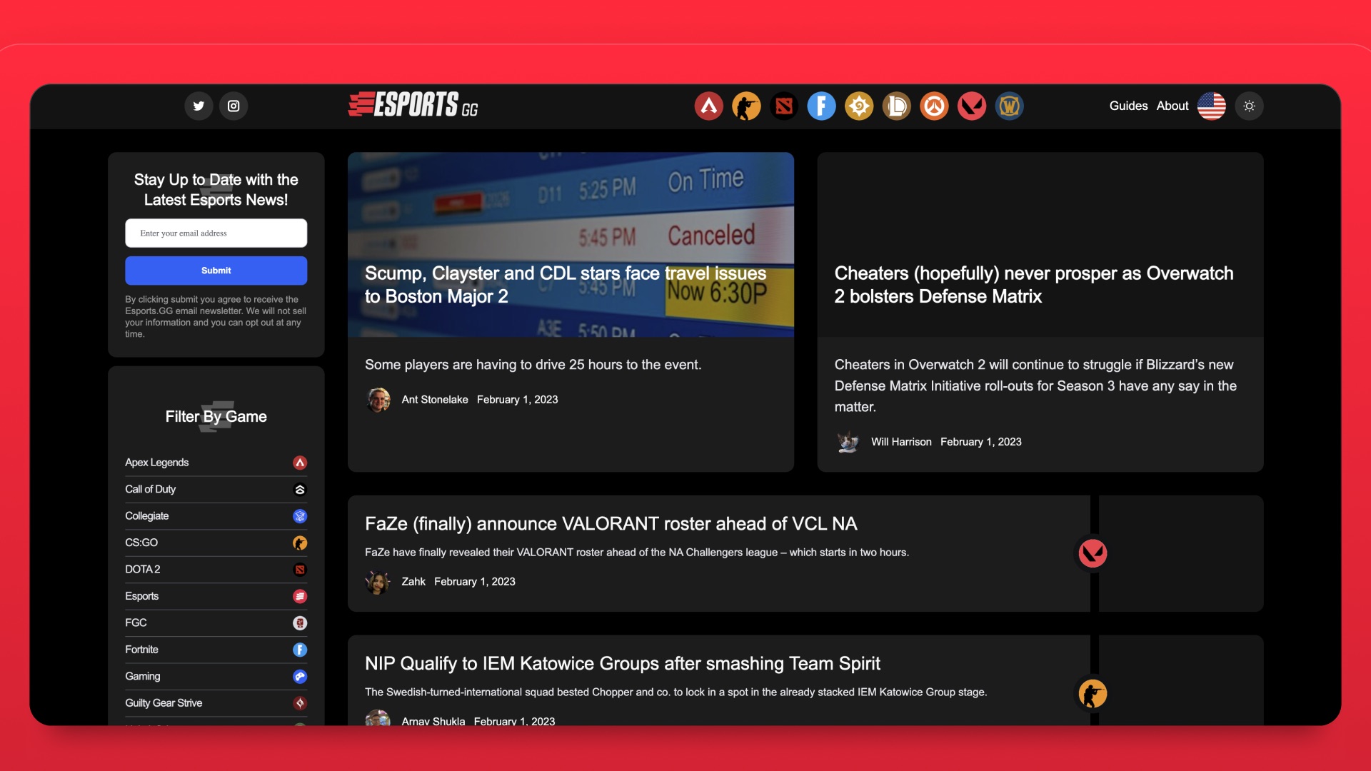 esports.gg before the redesign