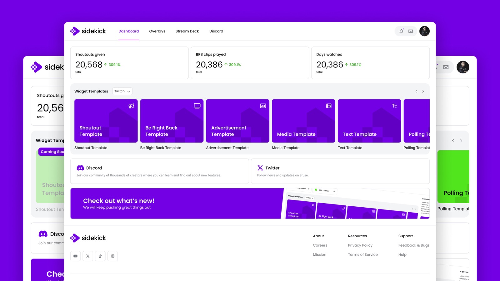 The sidekick widget suite across Twitch and Kick